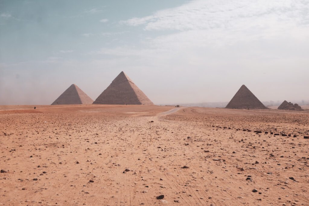 Great pyramids of Giza - Khufu, Khafre, Menkaure, and Queens (L-R).